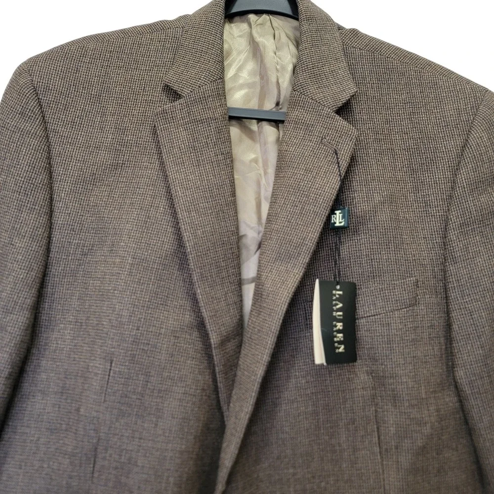 Lauren Ralph Lauren Mens Brown 100% Wool Houndstooth Blazer‎ Sport Coat 46L NWT